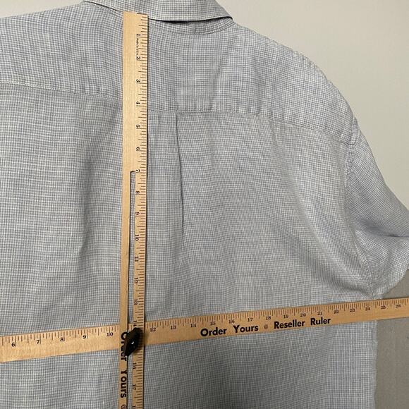 Indigo Palms Shirt Mens Extra Large Blue White Check Irish Linen Short Sleeve - Picture 5 of 9